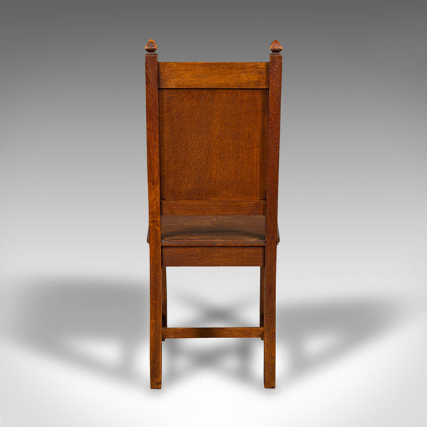 Pair Of Antique Hall Chairs, English Oak, Dining Seat, Ecclesiastical, Victorian
