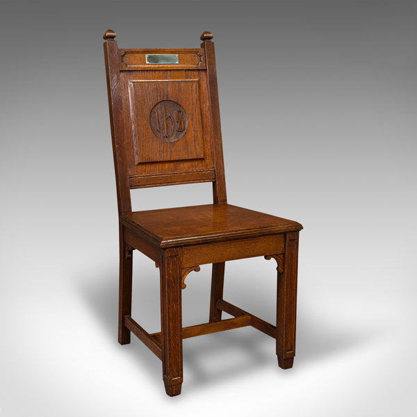 Pair Of Antique Hall Chairs, English Oak, Dining Seat, Ecclesiastical, Victorian