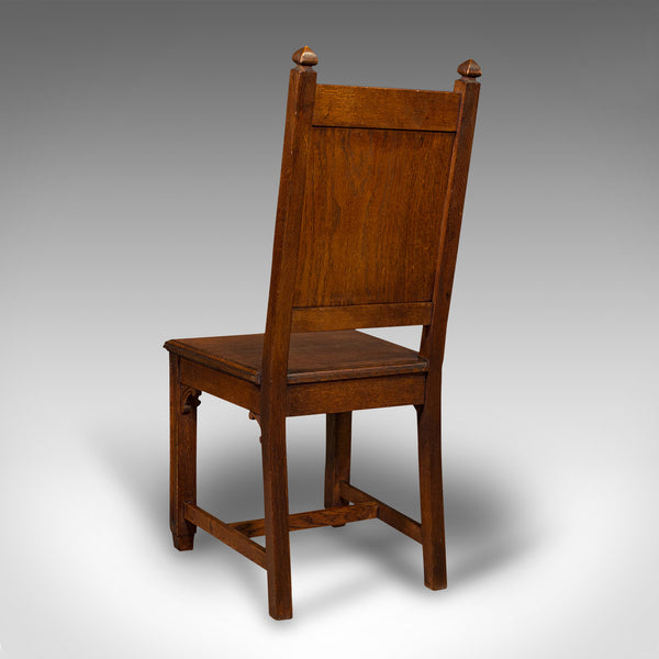 Pair Of Antique Hall Chairs, English Oak, Dining Seat, Ecclesiastical, Victorian