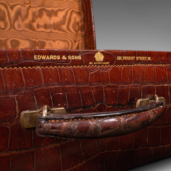 Antique Ladies Country Day Case, English, Crocodile, Suitcase, Edwards and Sons
