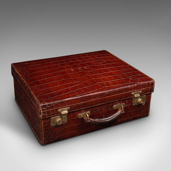 Antique Ladies Country Day Case, English, Crocodile, Suitcase, Edwards and Sons