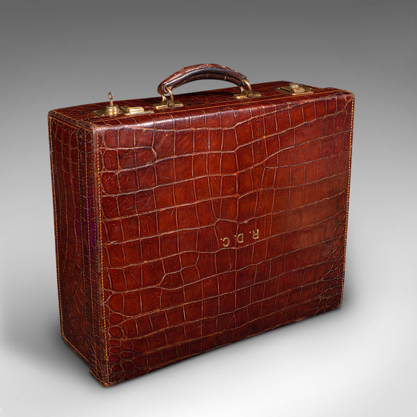 Antique Ladies Country Day Case, English, Crocodile, Suitcase, Edwards and Sons