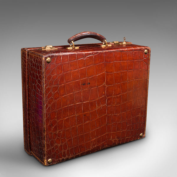 Antique Ladies Country Day Case, English, Crocodile, Suitcase, Edwards and Sons