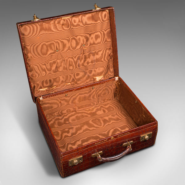 Antique Ladies Country Day Case, English, Crocodile, Suitcase, Edwards and Sons