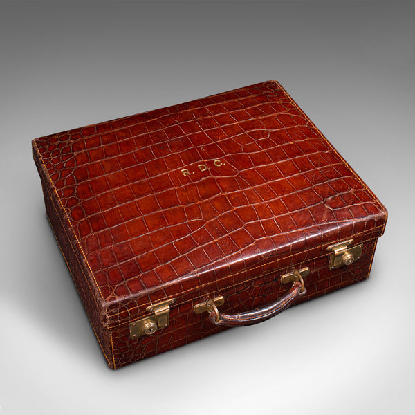 Antique Ladies Country Day Case, English, Crocodile, Suitcase, Edwards and Sons