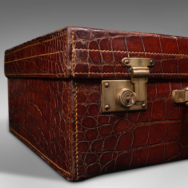 Antique Ladies Country Day Case, English, Crocodile, Suitcase, Edwards and Sons
