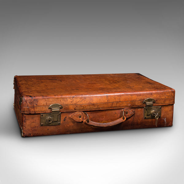 Large Antique Suitcase, English, Leather, Gentleman's Travelling Case, Edwardian