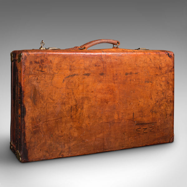 Large Antique Suitcase, English, Leather, Gentleman's Travelling Case, Edwardian