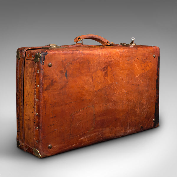 Large Antique Suitcase, English, Leather, Gentleman's Travelling Case, Edwardian