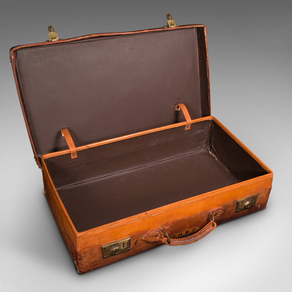 Large Antique Suitcase, English, Leather, Gentleman's Travelling Case, Edwardian