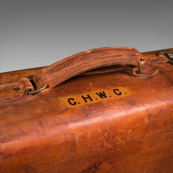 Large Antique Suitcase, English, Leather, Gentleman's Travelling Case, Edwardian