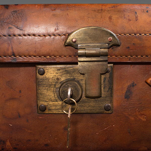 Large Antique Suitcase, English, Leather, Gentleman's Travelling Case, Edwardian