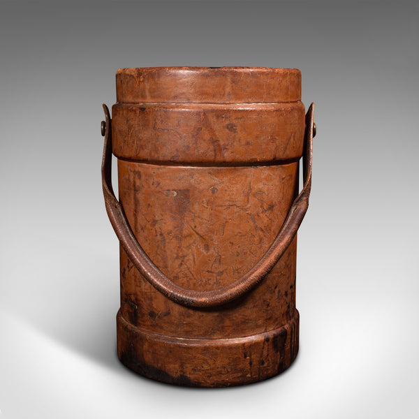 Antique Decorative Bucket, Leather, Basket, Stick Stand, Victorian, Circa 1900