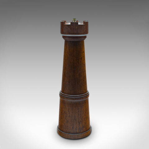 Vintage Decorative Pepper Grinder, English, Oak, Condiment Dispenser, Chess Rook