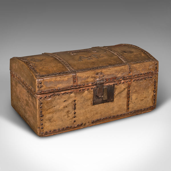 Small Antique Dome Top Chest, Spanish, Leather, Decorative Trunk, Georgian, 1750