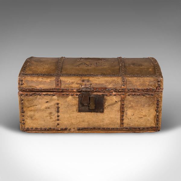 Small Antique Dome Top Chest, Spanish, Leather, Decorative Trunk, Georgian, 1750