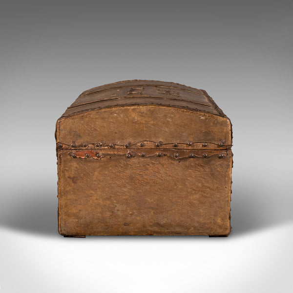 Small Antique Dome Top Chest, Spanish, Leather, Decorative Trunk, Georgian, 1750