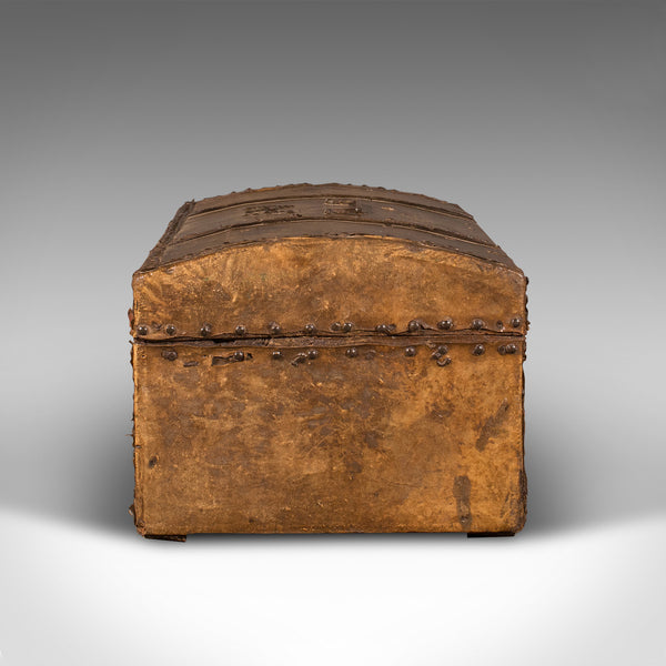 Small Antique Dome Top Chest, Spanish, Leather, Decorative Trunk, Georgian, 1750
