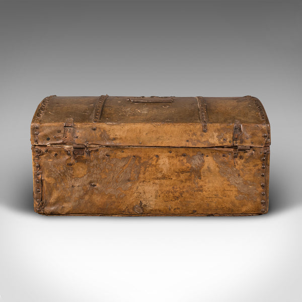 Small Antique Dome Top Chest, Spanish, Leather, Decorative Trunk, Georgian, 1750