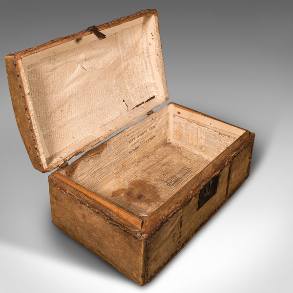 Small Antique Dome Top Chest, Spanish, Leather, Decorative Trunk, Georgian, 1750