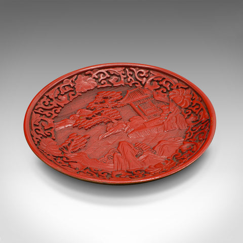 Small Antique Decorative Cinnabar Dish, Chinese, Display Plate, Qing, Victorian