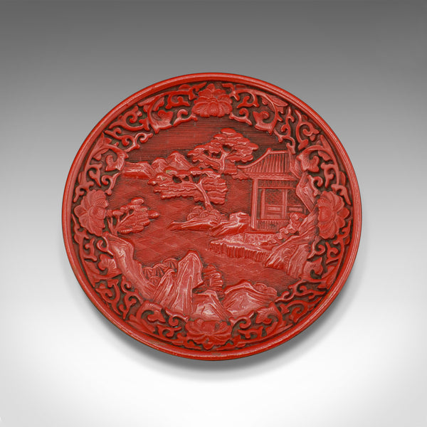 Small Antique Decorative Cinnabar Dish, Chinese, Display Plate, Qing, Victorian