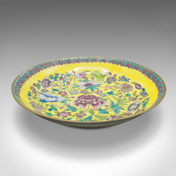 Antique Famille Jaune Decorative Dish, Chinese, Display Plate, Qing, Victorian