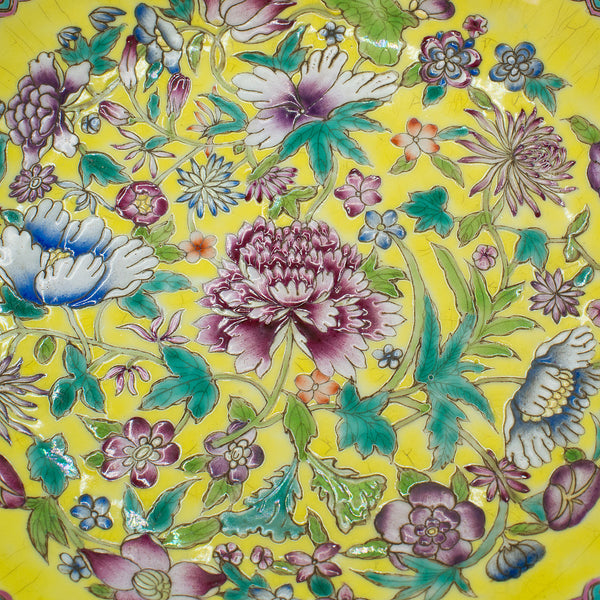 Antique Famille Jaune Decorative Dish, Chinese, Display Plate, Qing, Victorian