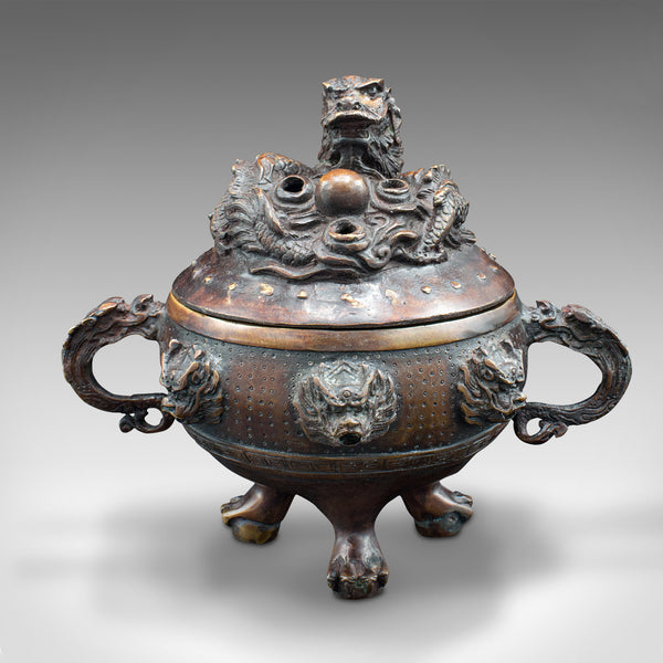 Antique Decorative Censer, Chinese, Bronze, Incense Burner, Dragon, Victorian