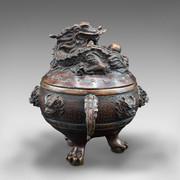 Antique Decorative Censer, Chinese, Bronze, Incense Burner, Dragon, Victorian