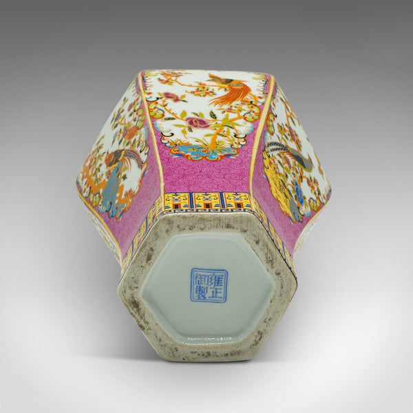 Antique Hexagonal Posy Vase, Chinese, Ceramic, Baluster Urn, Victorian, Qing