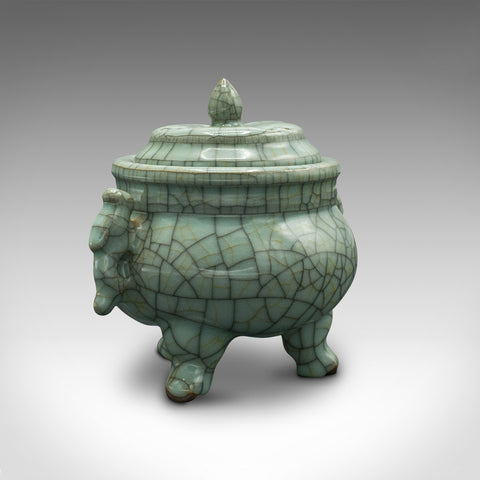 Vintage Oriental Censer, Chinese, Celadon, Incense Burner, Art Deco, Circa 1940