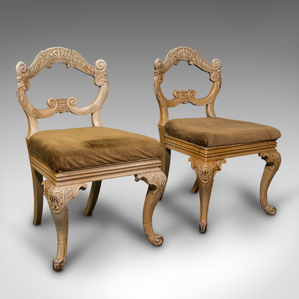 Pair Of Antique Side Chairs, French, Painted, Hall, Occasional Seat, Victorian