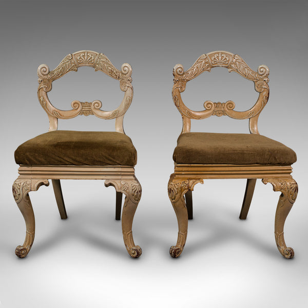 Pair Of Antique Side Chairs, French, Painted, Hall, Occasional Seat, Victorian