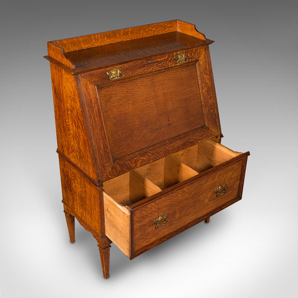 Antique Metamorphic Drink Cabinet, English Oak, Bureau Form, Cocktail, Victorian