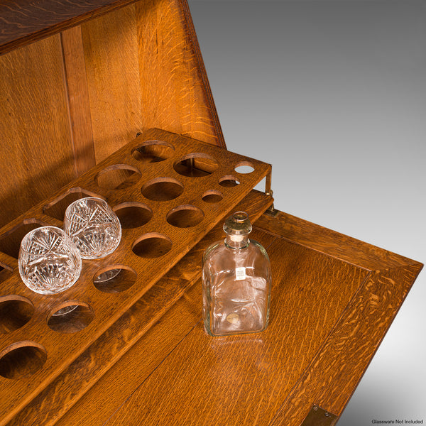 Antique Metamorphic Drink Cabinet, English Oak, Bureau Form, Cocktail, Victorian