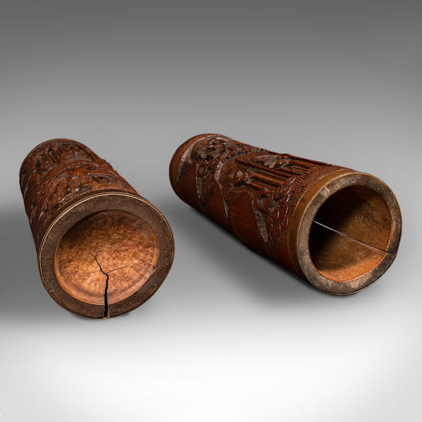 Antique Dry Flower Vases, Chinese, Bamboo, Bitong, Brush Pot, Qing, Victorian