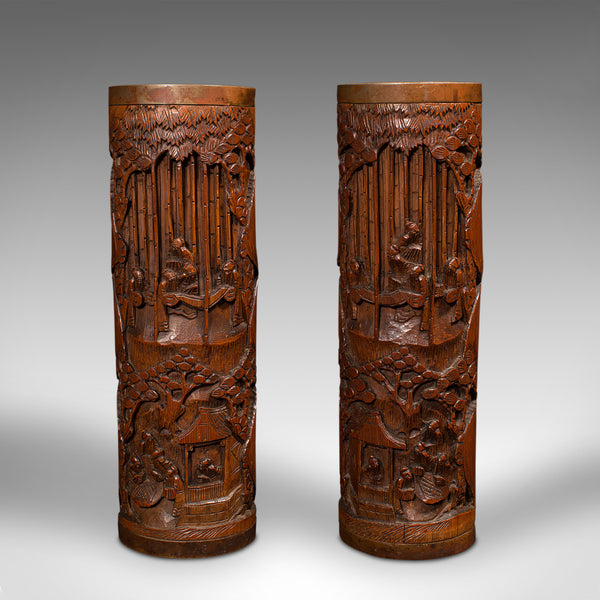 Antique Dry Flower Vases, Chinese, Bamboo, Bitong, Brush Pot, Qing, Victorian