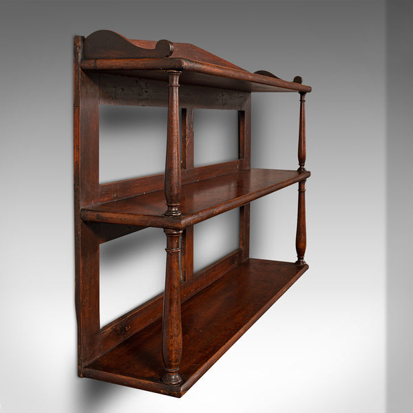 Antique Wall Bookshelf, English, 3-Tier Whatnot, Bookcase, Cabinet, Georgian