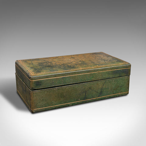 Antique Desk Box, Italian, Leather, Keepsake, Lidded Case, After Asprey, C.1920