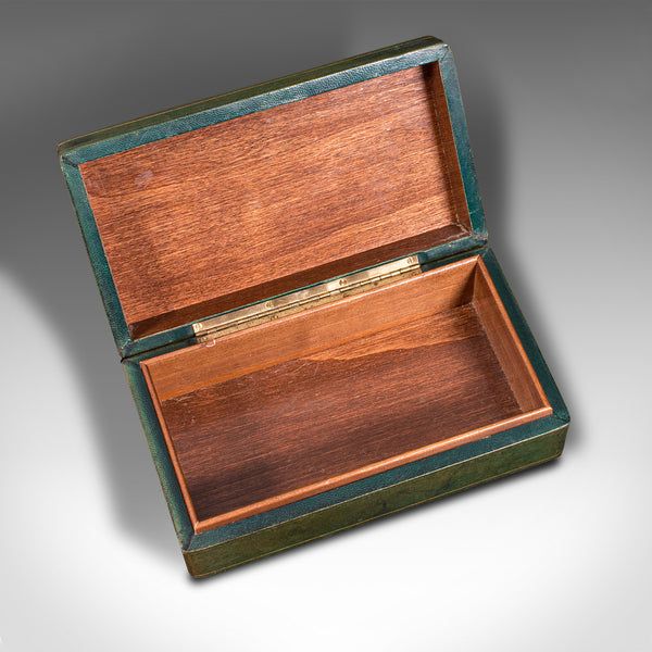 Antique Desk Box, Italian, Leather, Keepsake, Lidded Case, After Asprey, C.1920