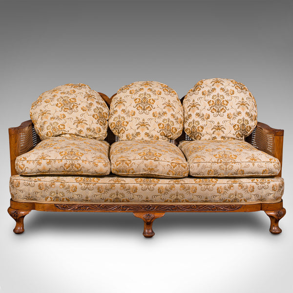 Antique Bergere Sofa Suite, English, Walnut, 3 Seat Settee, Armchair, Edwardian