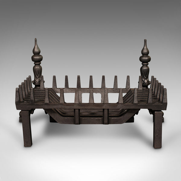Antique Fireplace Set, English, Cast Iron, Fire Basket, Andirons, Late Victorian