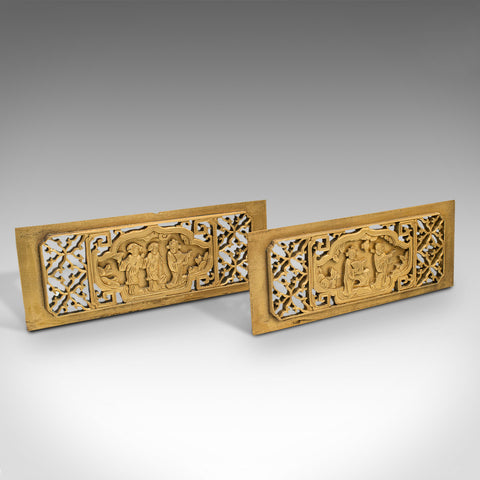 Pair Of Antique Decorative Panels, Japanese, Carved Fretwork, Victorian, C.1900