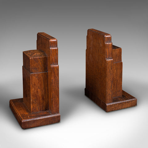 Pair Of Vintage Decorative Bookends, English, Oak, Book Rest, Early 20th, C.1930