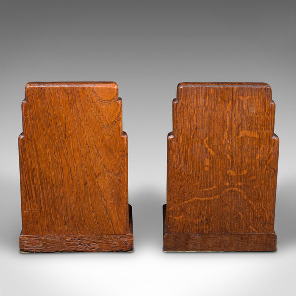 Pair Of Vintage Decorative Bookends, English, Oak, Book Rest, Early 20th, C.1930
