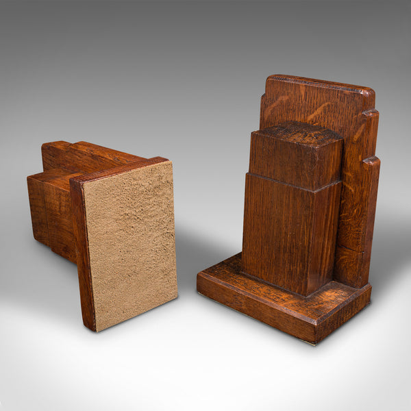 Pair Of Vintage Decorative Bookends, English, Oak, Book Rest, Early 20th, C.1930