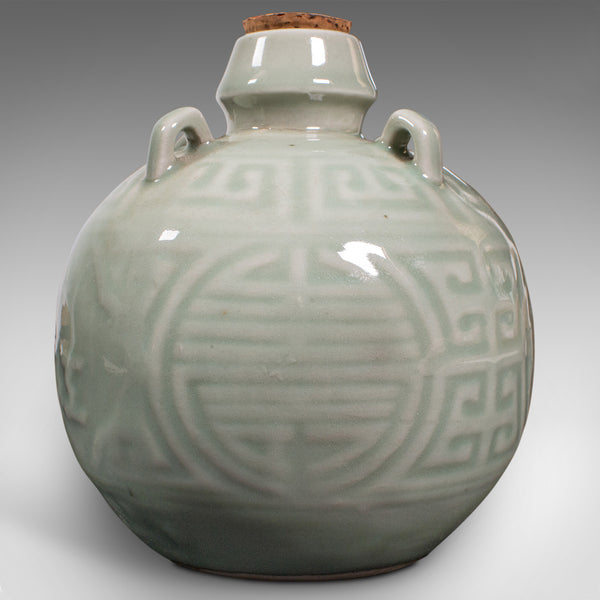Antique Spirit Pot, Chinese, Celadon Ceramic, Gourd, Pouring Jug, Victorian