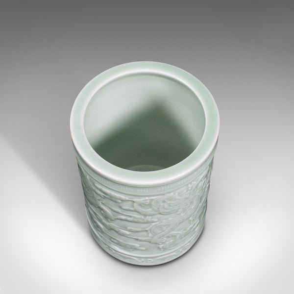 Antique Decorative Brush Pot, Chinese, Celadon Ceramic, Posy Vase, Victorian