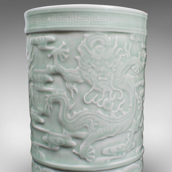 Antique Decorative Brush Pot, Chinese, Celadon Ceramic, Posy Vase, Victorian